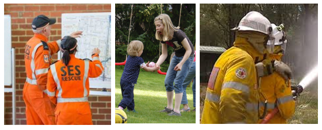 When it comes to valuing unpaid work, the everyday difficulties of raising a human being without help should be valued alongside more celebrated roles. Photo credits: ABC News ( SES and fire volunteers), Pixabay ( mother and child ).
