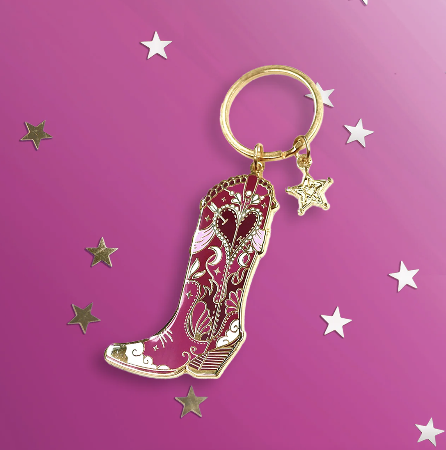 The Quirky Cup Collective - Cowgirl Boot Keyring - Pink