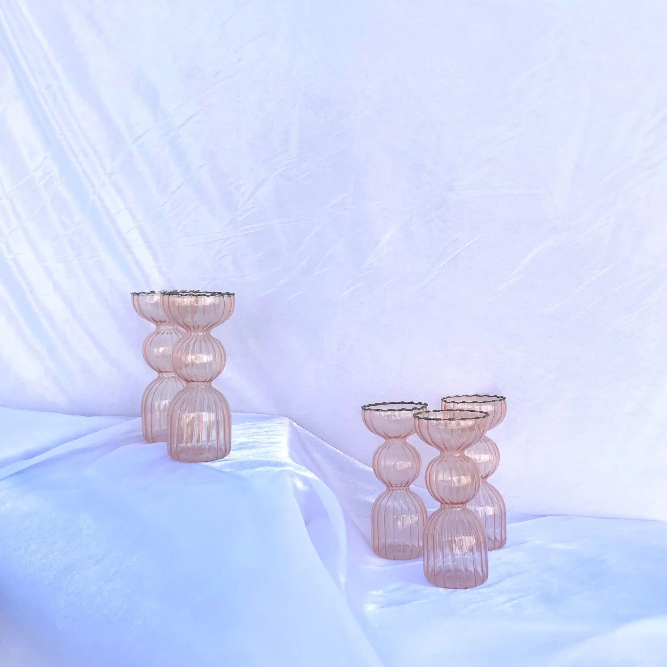 Tall Pink Ribbed Glass