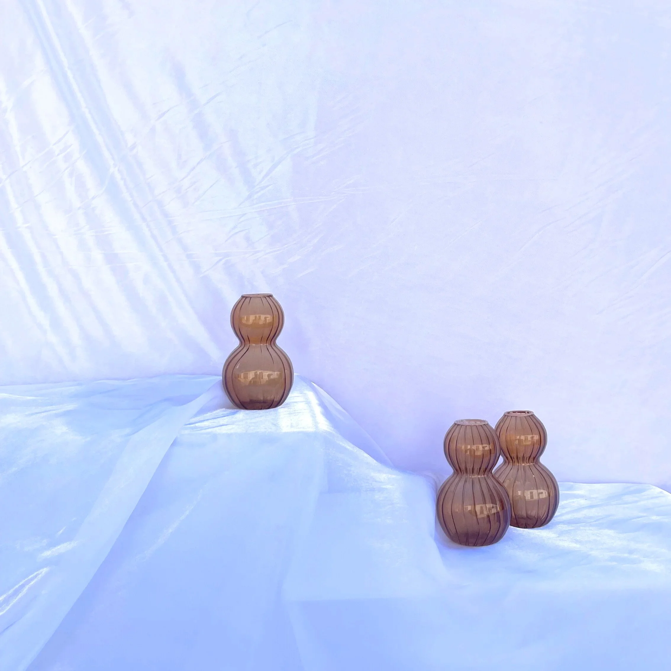 Small Ribbed, Round Amber Glass