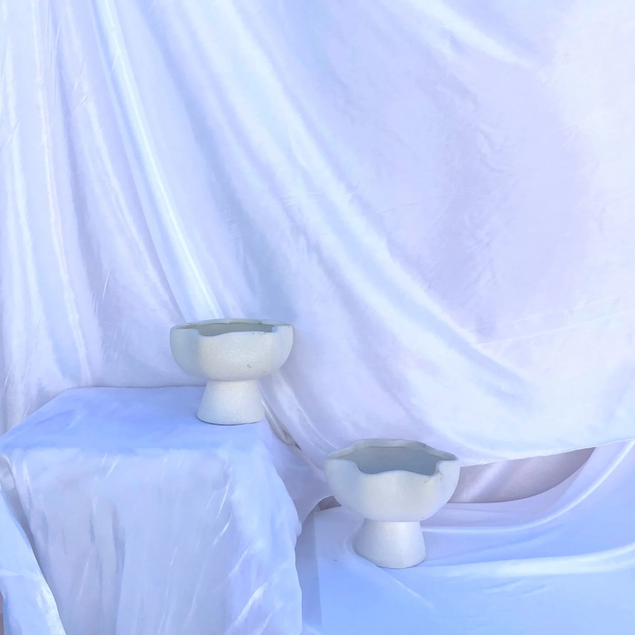 White Wavy Pedestal Bowl