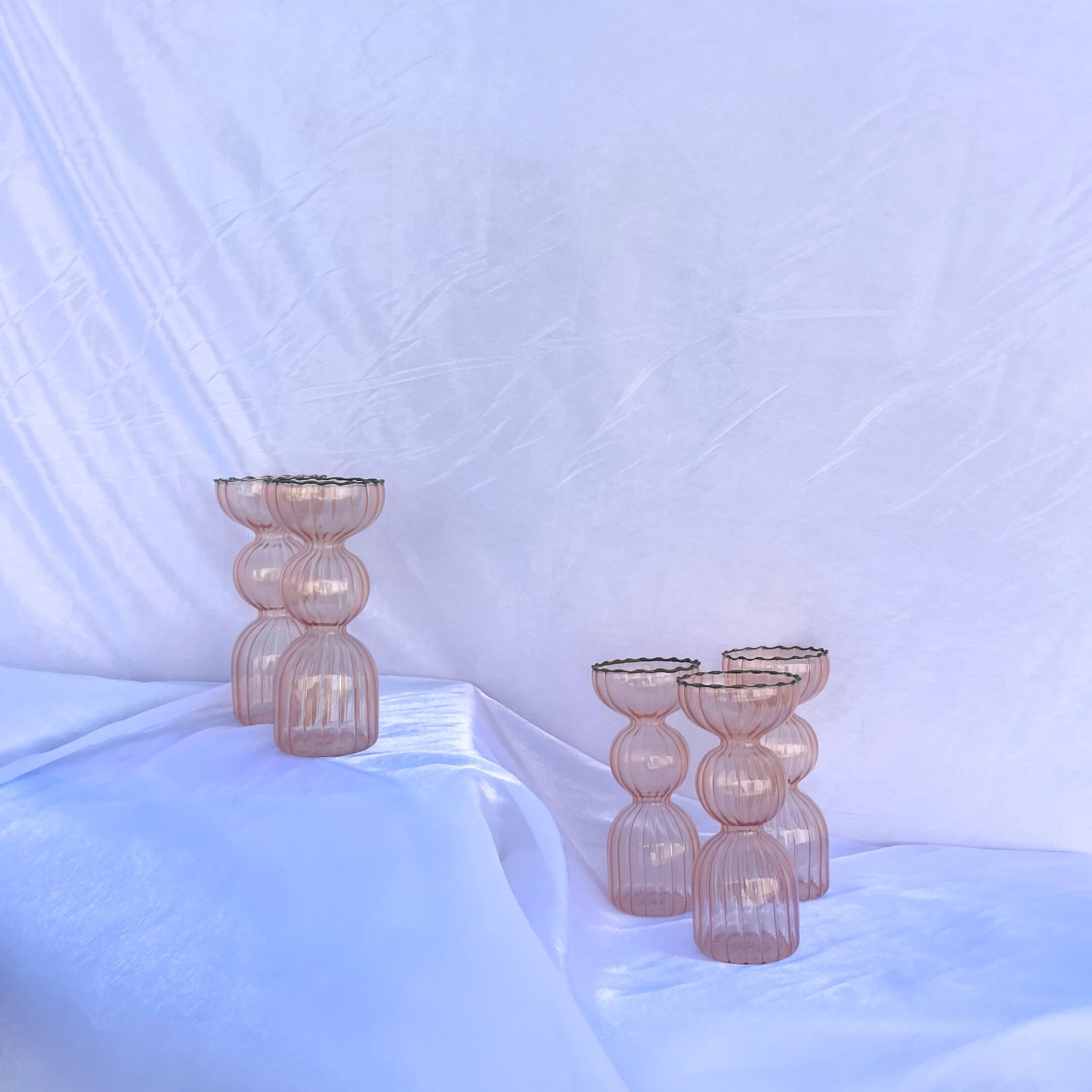 Tall Pink Ribbed Glass