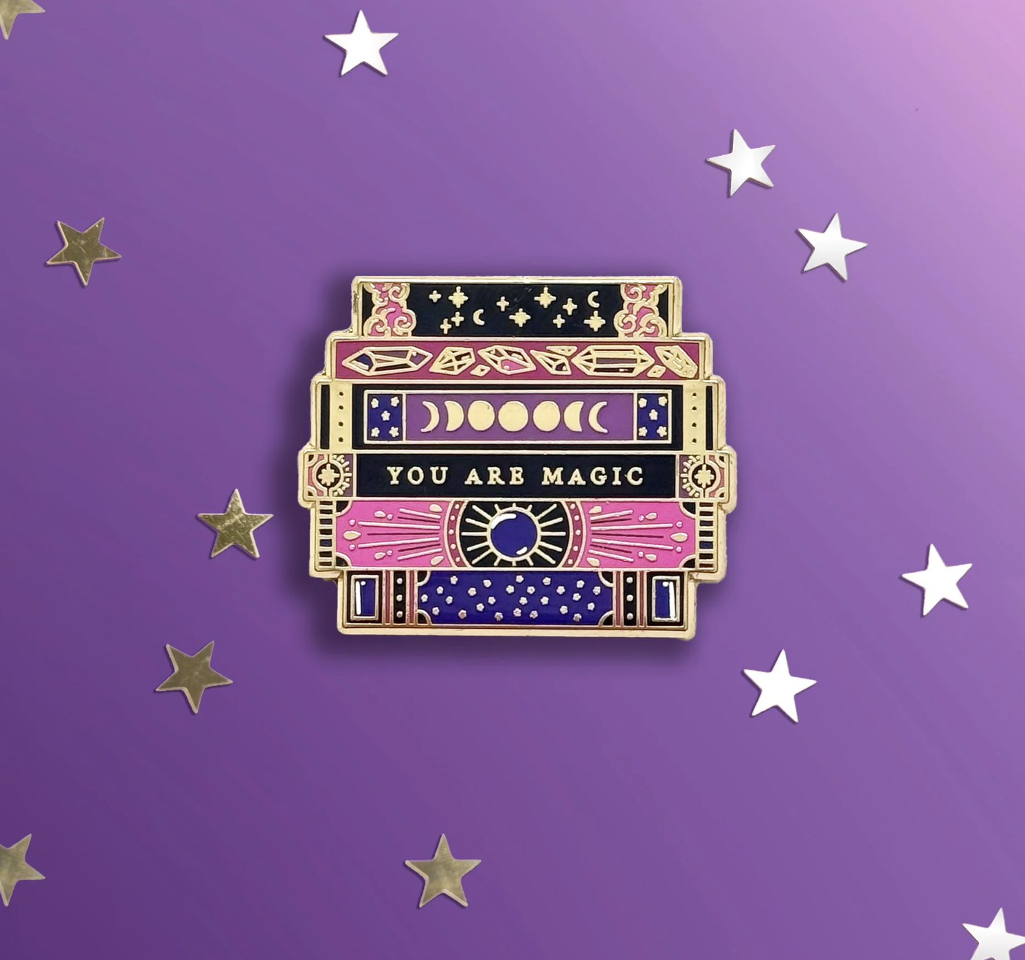The Quirky Cup Collective - Magical Book Stack Pin - Purple