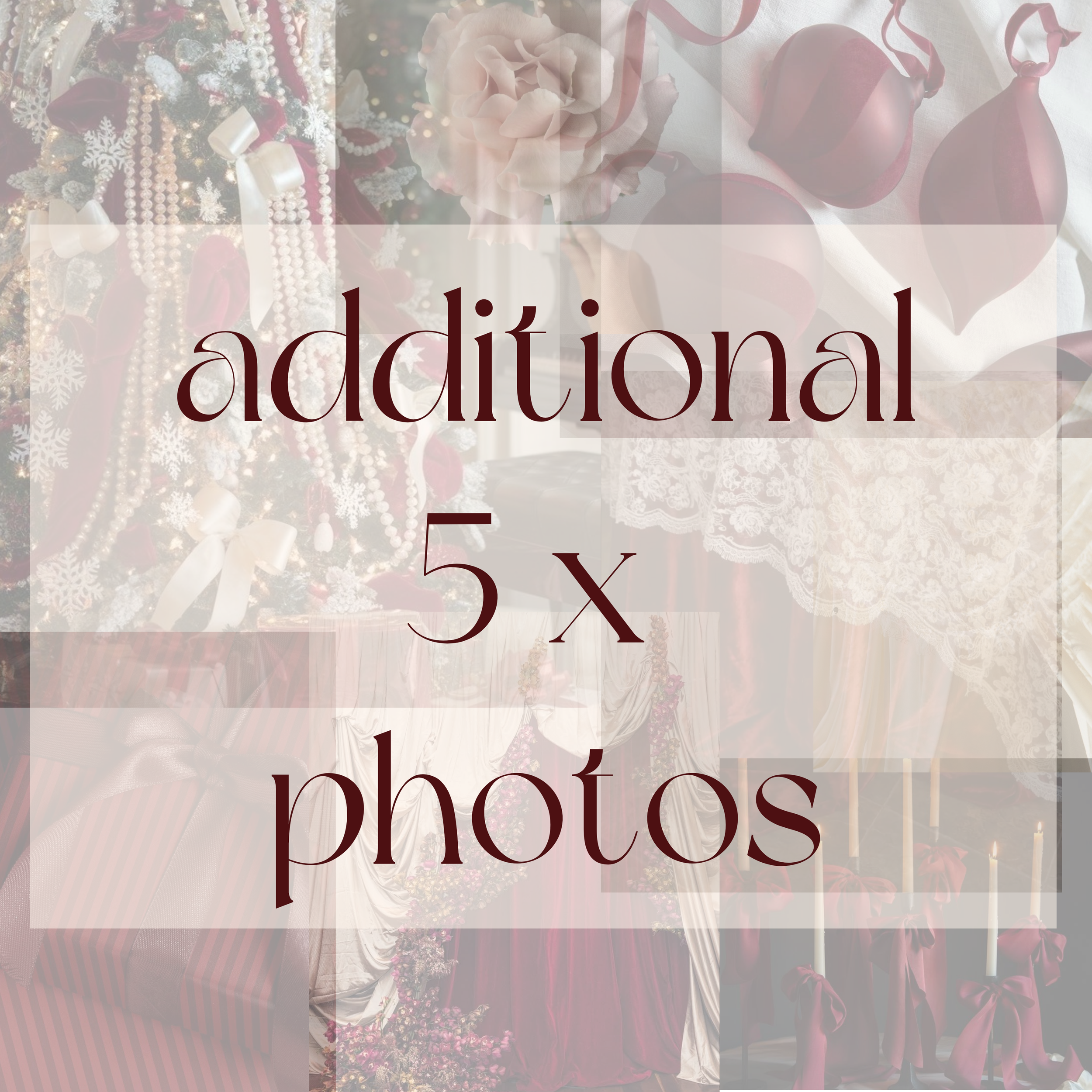 If you're wanting a few extra core memories from the shoot, add on this option to get an extra 5 x digital photos during your session with Santa.