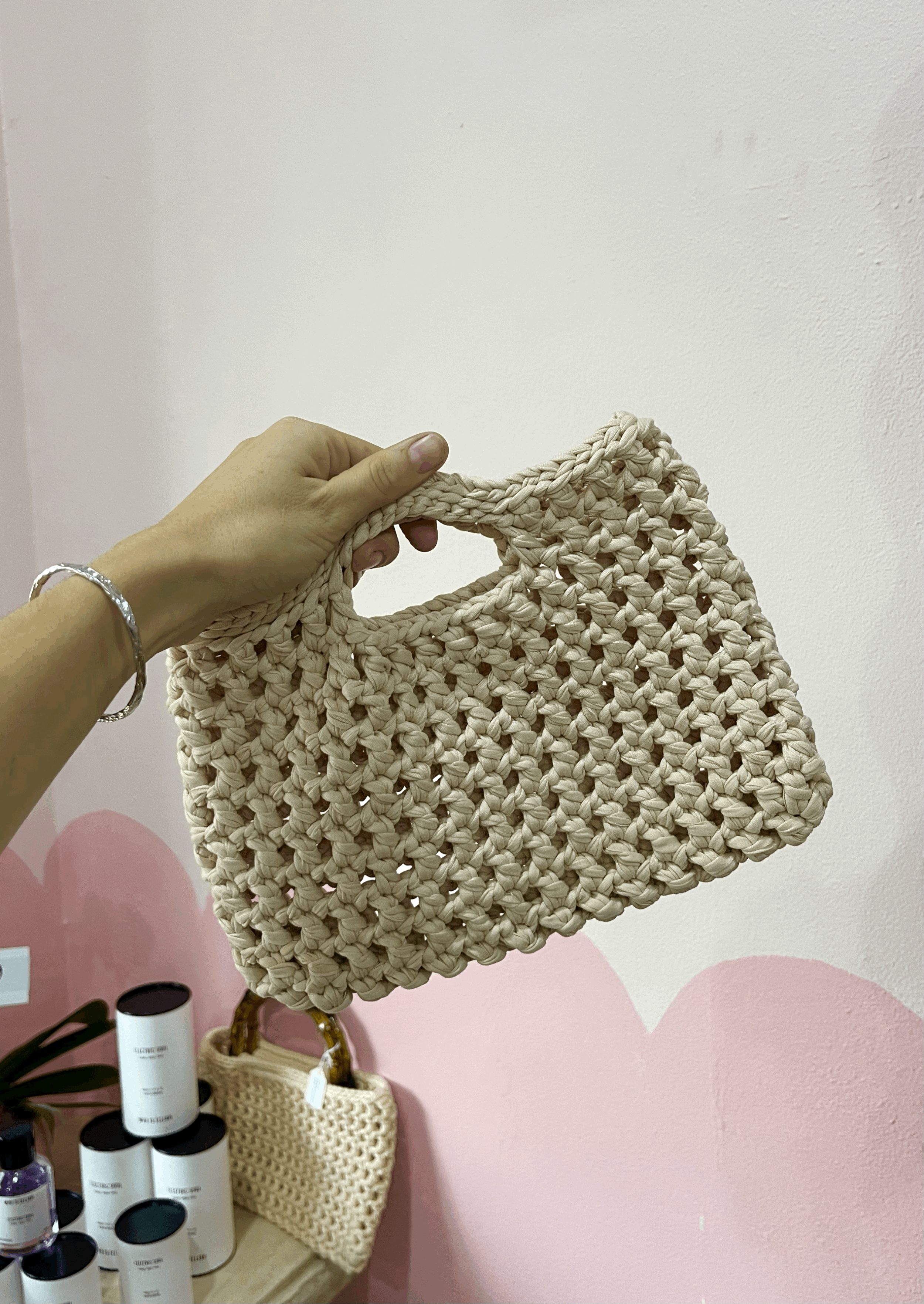 Small Cream Crochet  - Handmade Bag