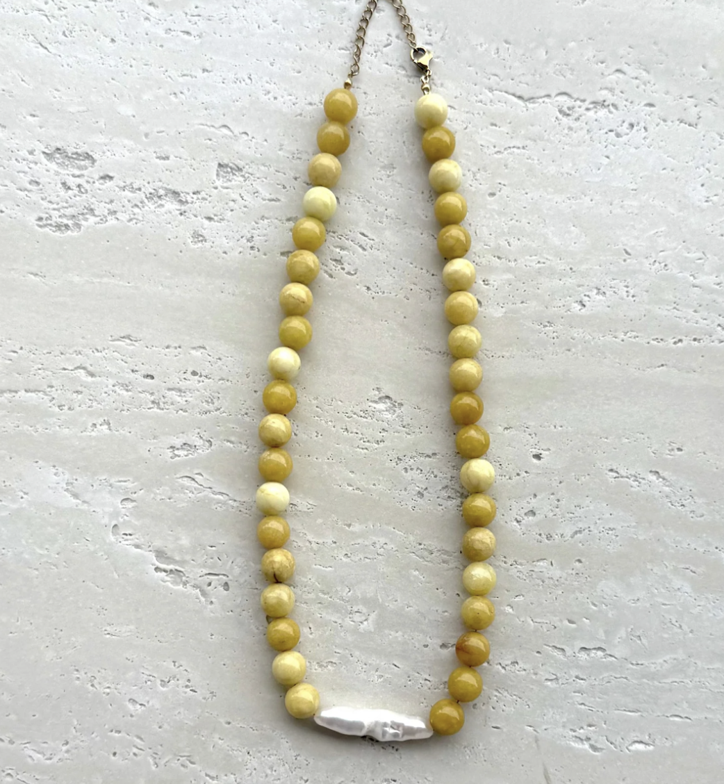 Golden Stone & Freshwater Pearl Necklace