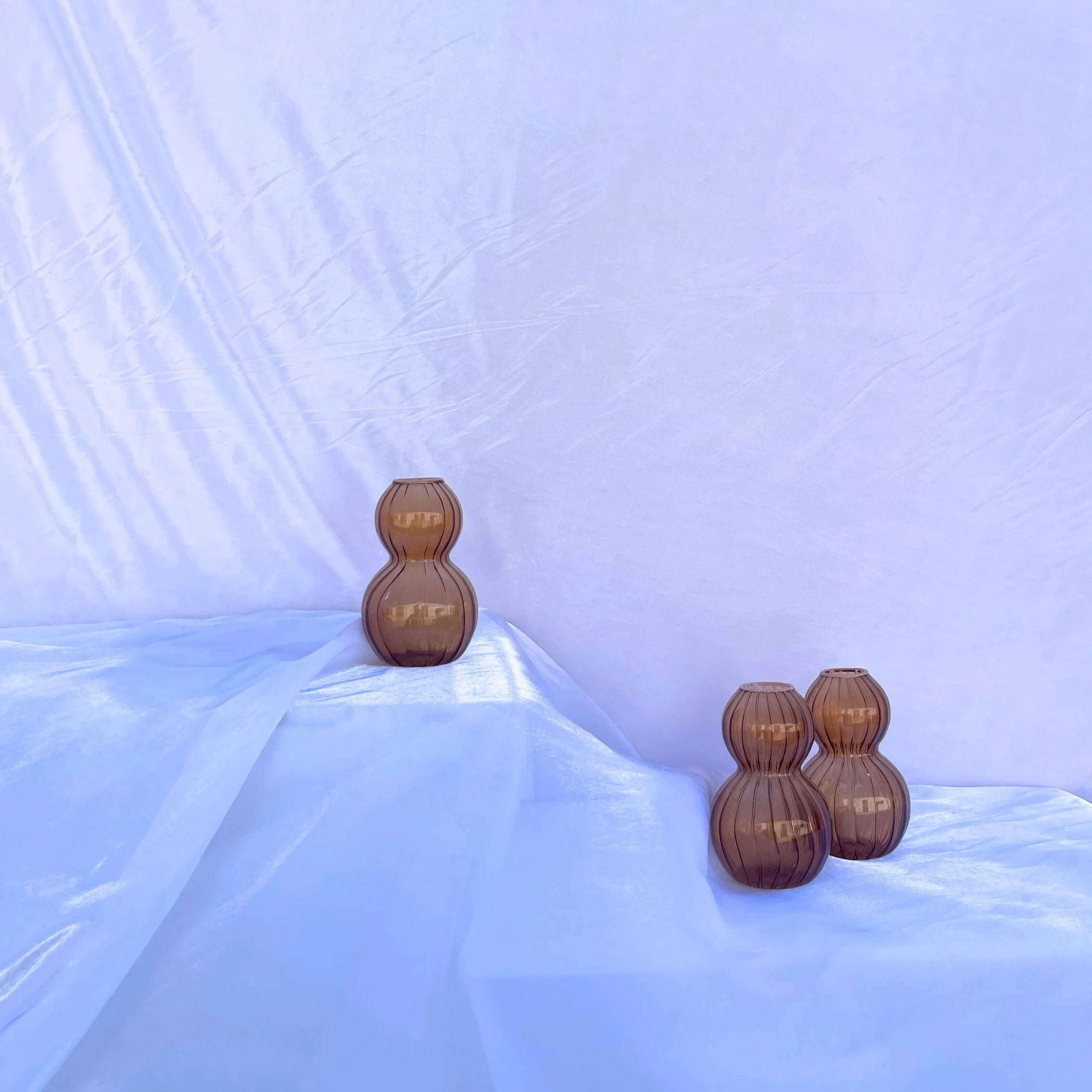 Small Ribbed, Round Amber Glass