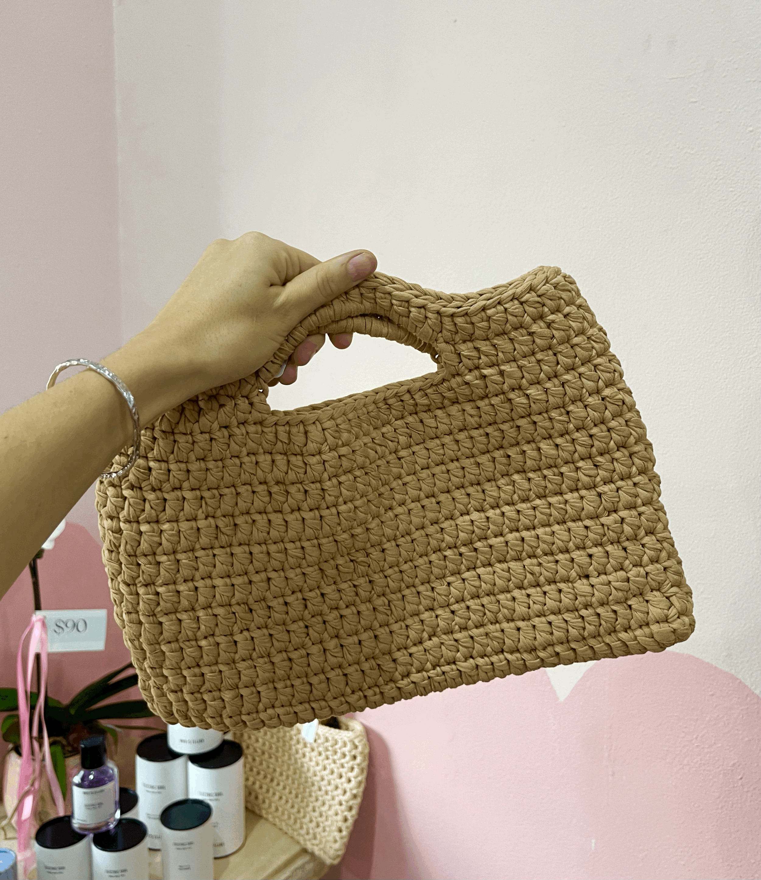 Large Light Brown Crochet  - Handmade Bag