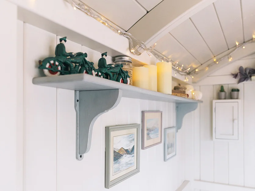 shepherds hus shelving hand made and painted