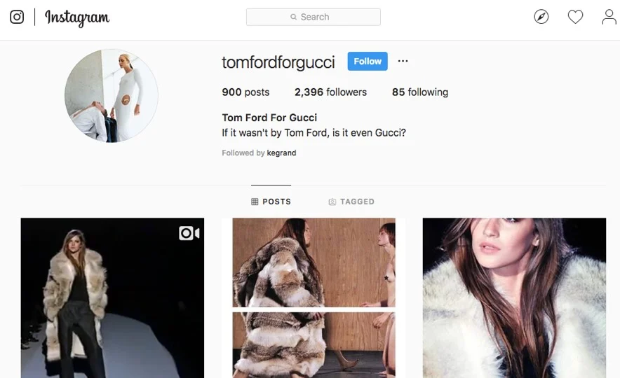 A snapshot @TomFordforGucci, an Instagram account dedicated to the designer’s time as Creative Director for the iconic Italian brand.