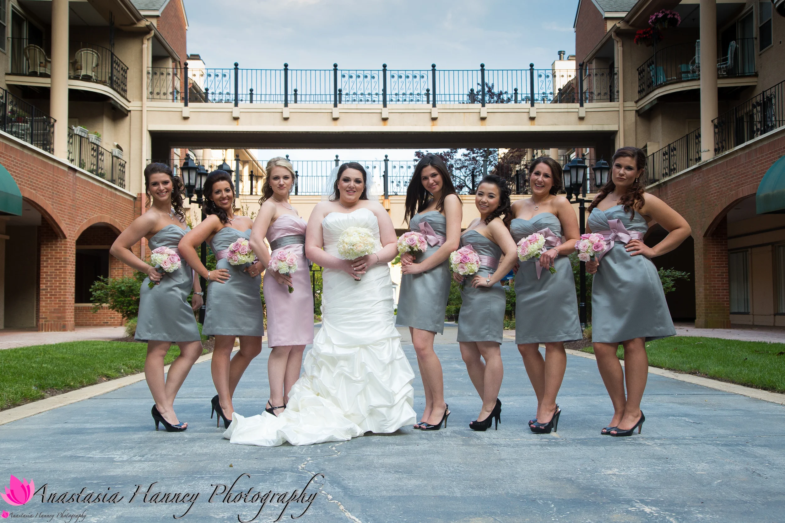 Wedding Photography of Bride and Bridesmaids outside The Mansion at Main Street Wedding in Voorhees New Jersey South Jersey by Anastasia Hanney Photography