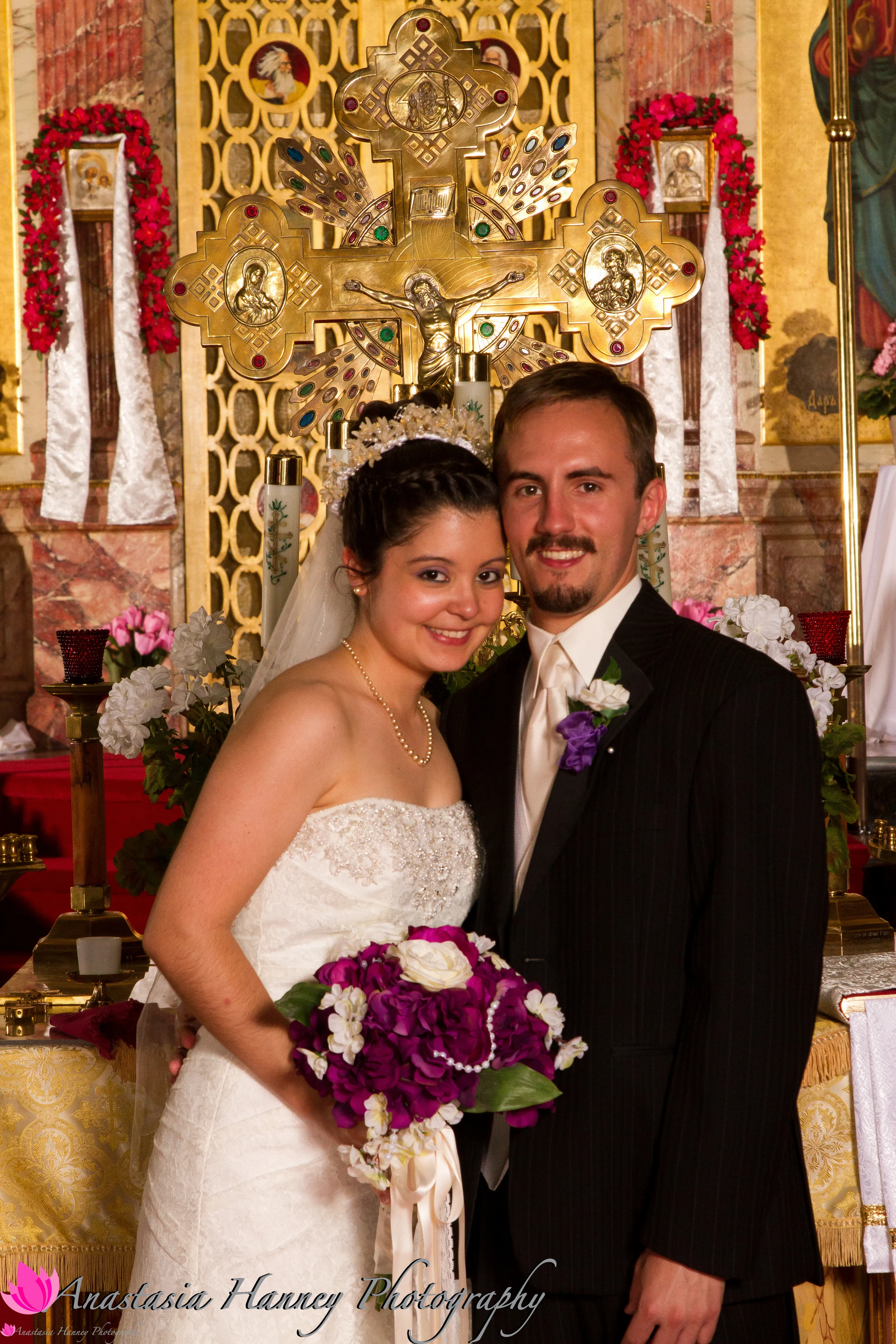 Bride and Groom Happily Married Wedding Saint St Nicholas Eastern Orthodox Church Russian Ukrainian Philadelphia Pennsylvania Anastasia Hanney Photography