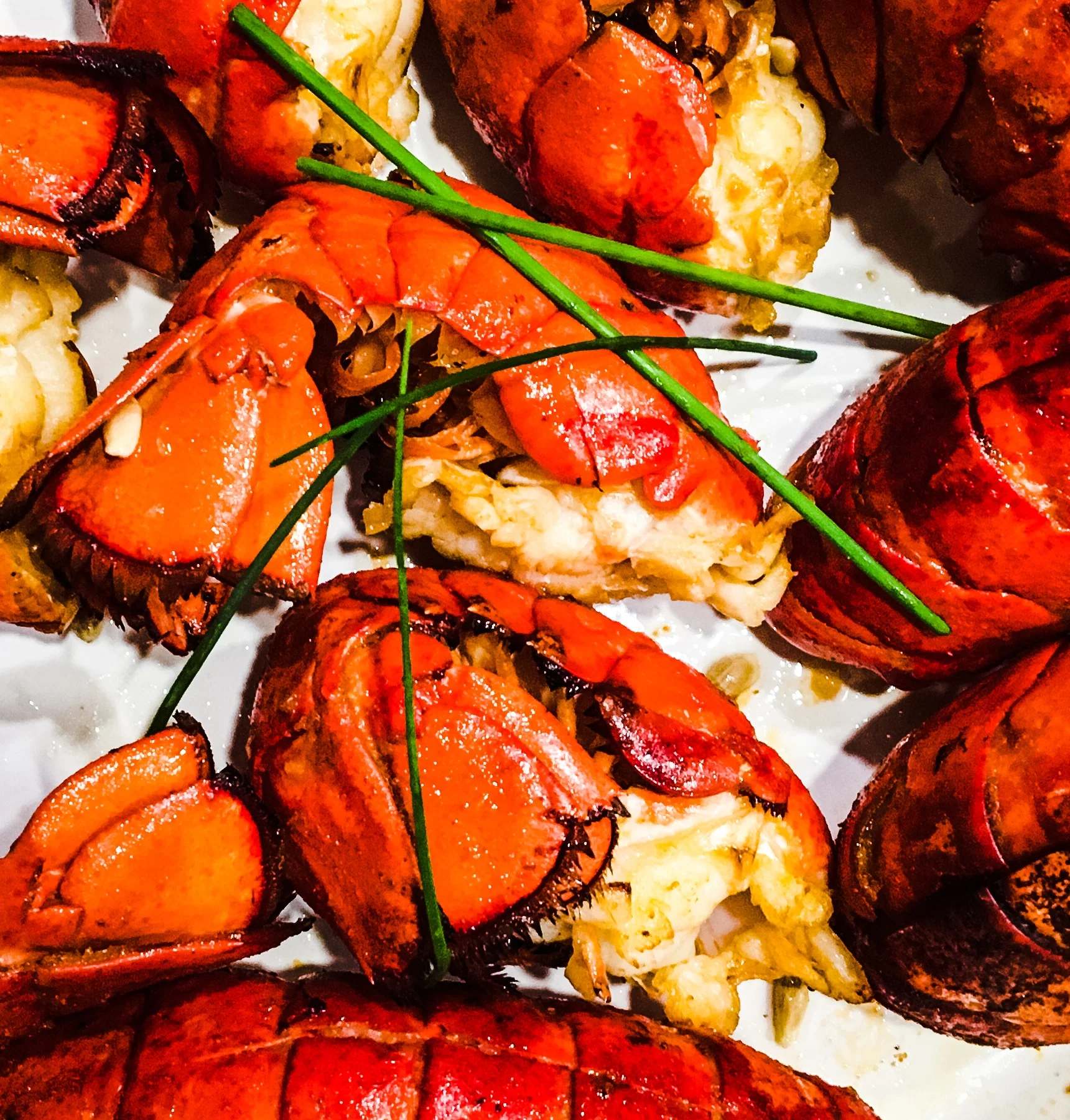 Oven Grilled Garlic Lobster Tails with Sriracha Butter