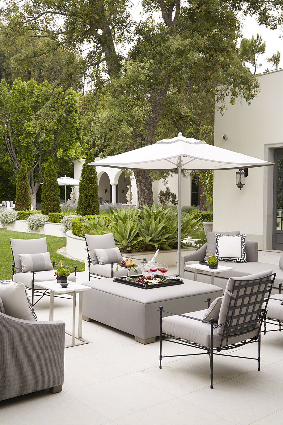   {Amalfi Living chairs, Giati fabric; Umbrella, Summit Furniture}  