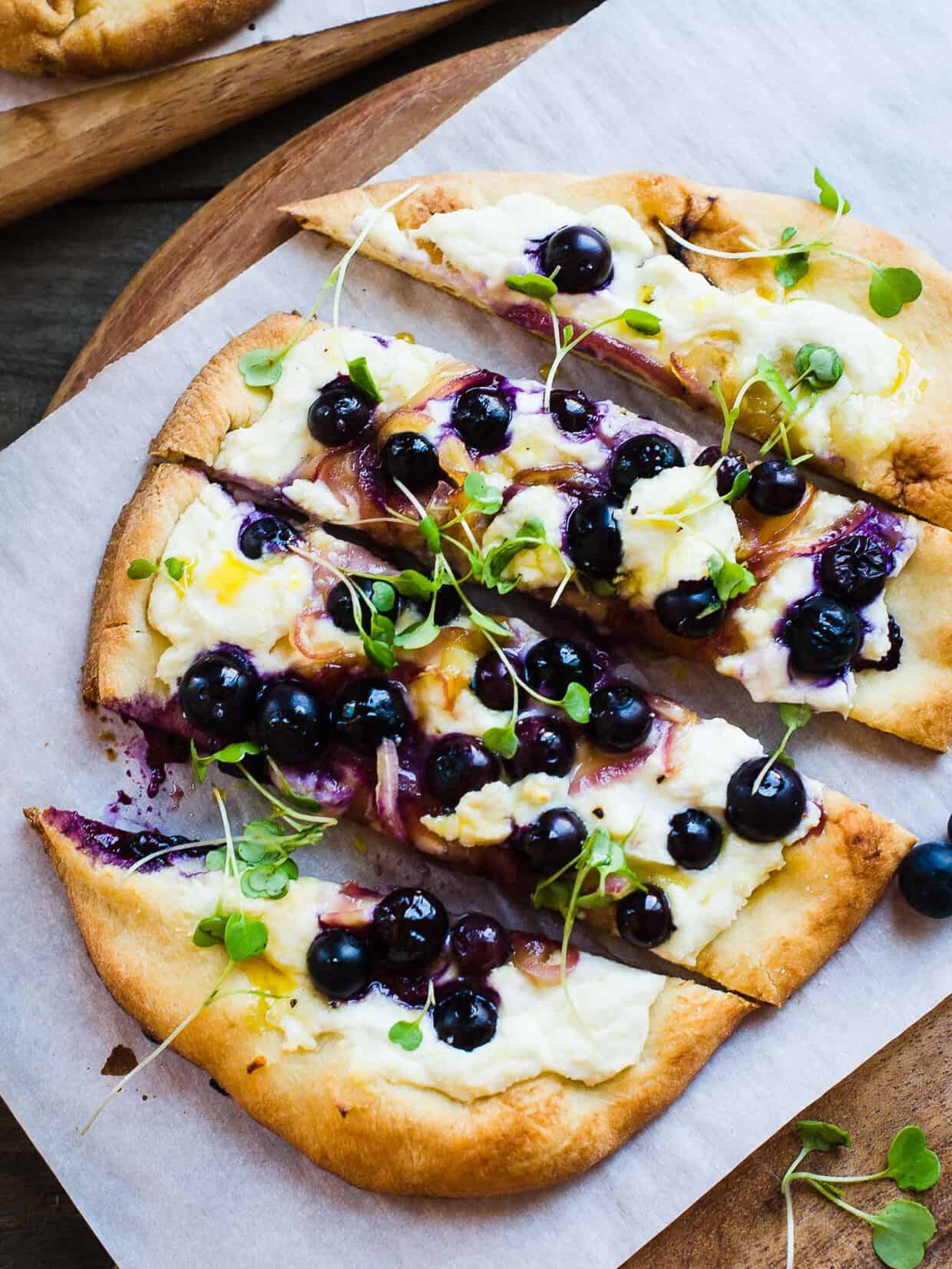Blueberry, Feta and Honey-Carmelized Onion Naan Pizza