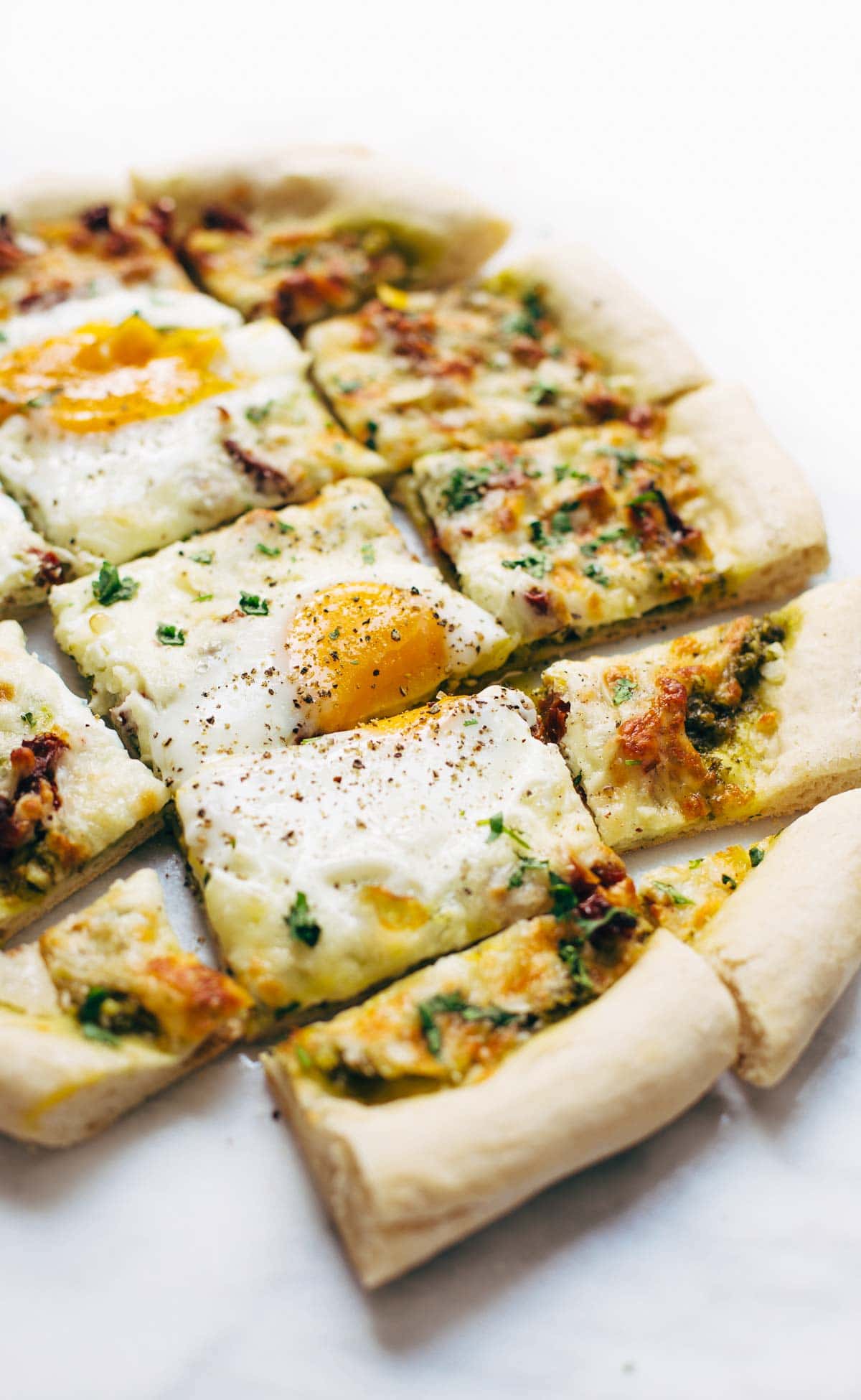 Breakfast Pizza with Kale Pesto &amp; Sun Dried Tomatoes