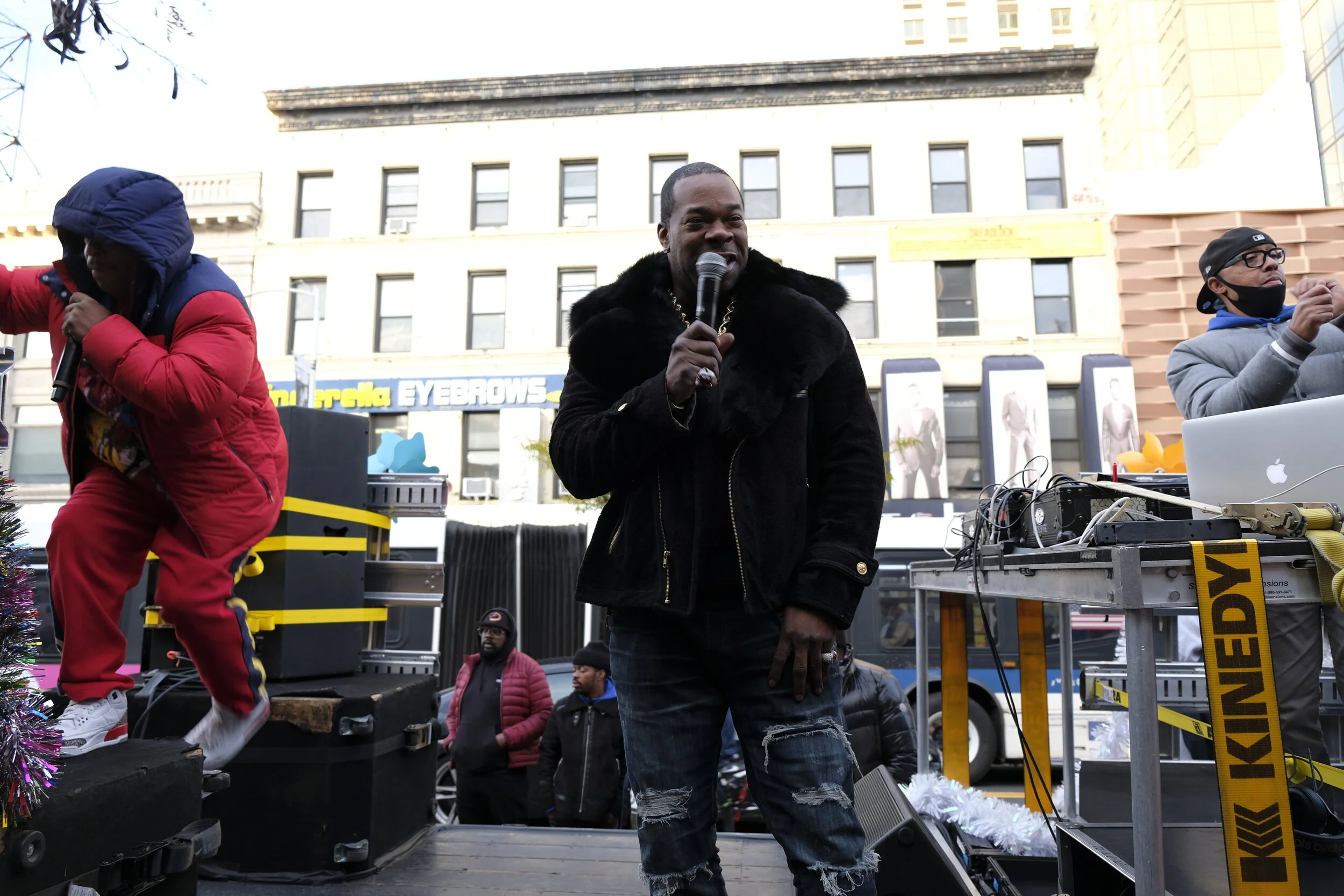  Rapper Busta Rhymes during a surprise street performance in Harlem on Election Day 2020.  