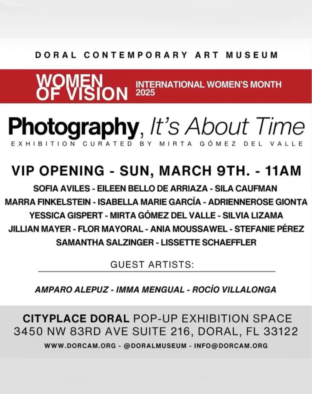 Join us this Sunday at DORCAM from 11 am - 2pm for the opening of &ldquo;Photography, It&rsquo;s about Time.&rdquo; A special thank you to @mirtagomezdelvalle and DORCAM @doralmuseum for inviting me to be part of this exhibition.

Curated by acclaime