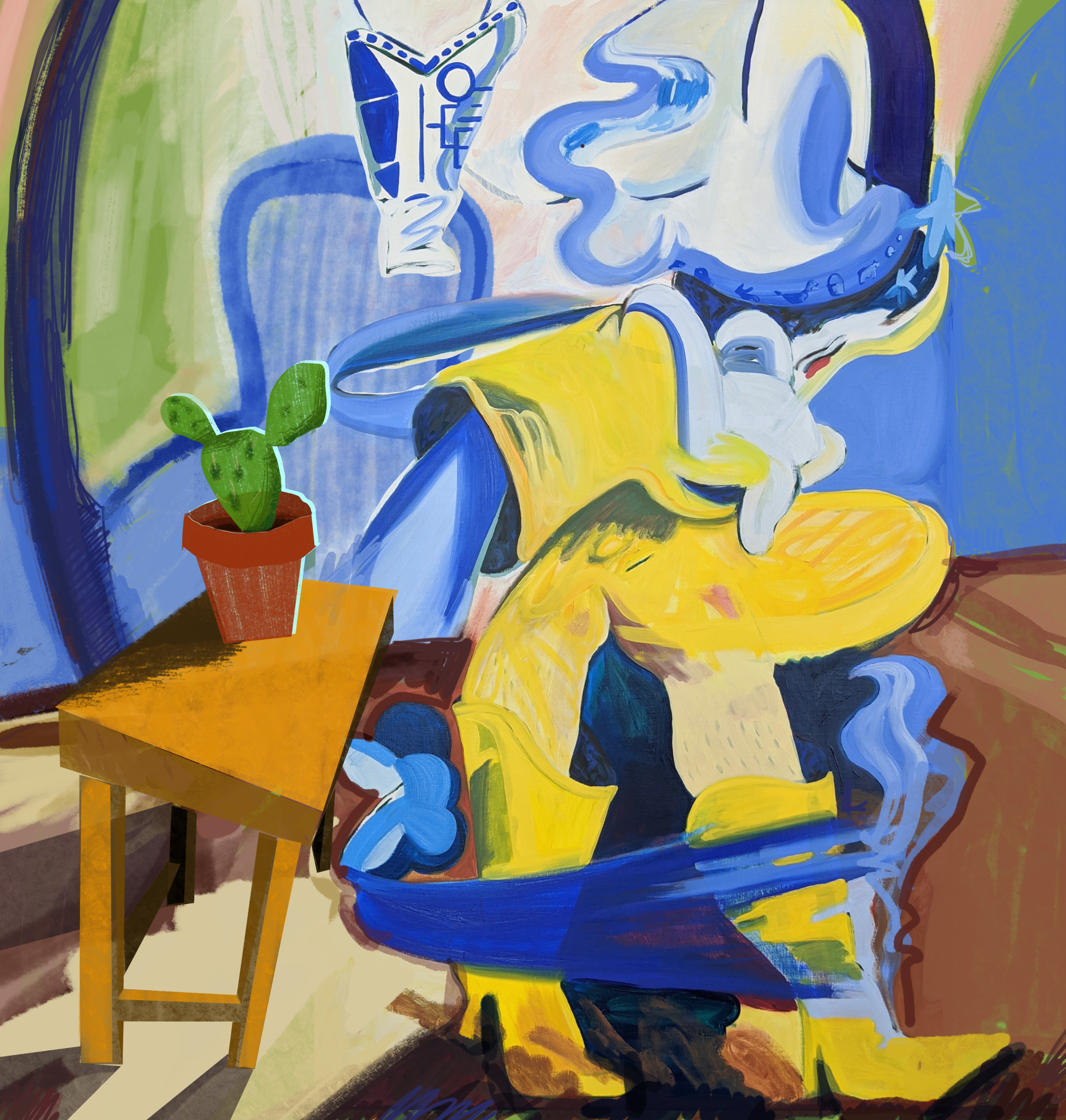  Boot Prick (Kristen, Miranda, Hannah), 2020, Oil and digital on canvas, Size Varies    Watch  this video  to see the collaborative process unfold in Boot Prick. 