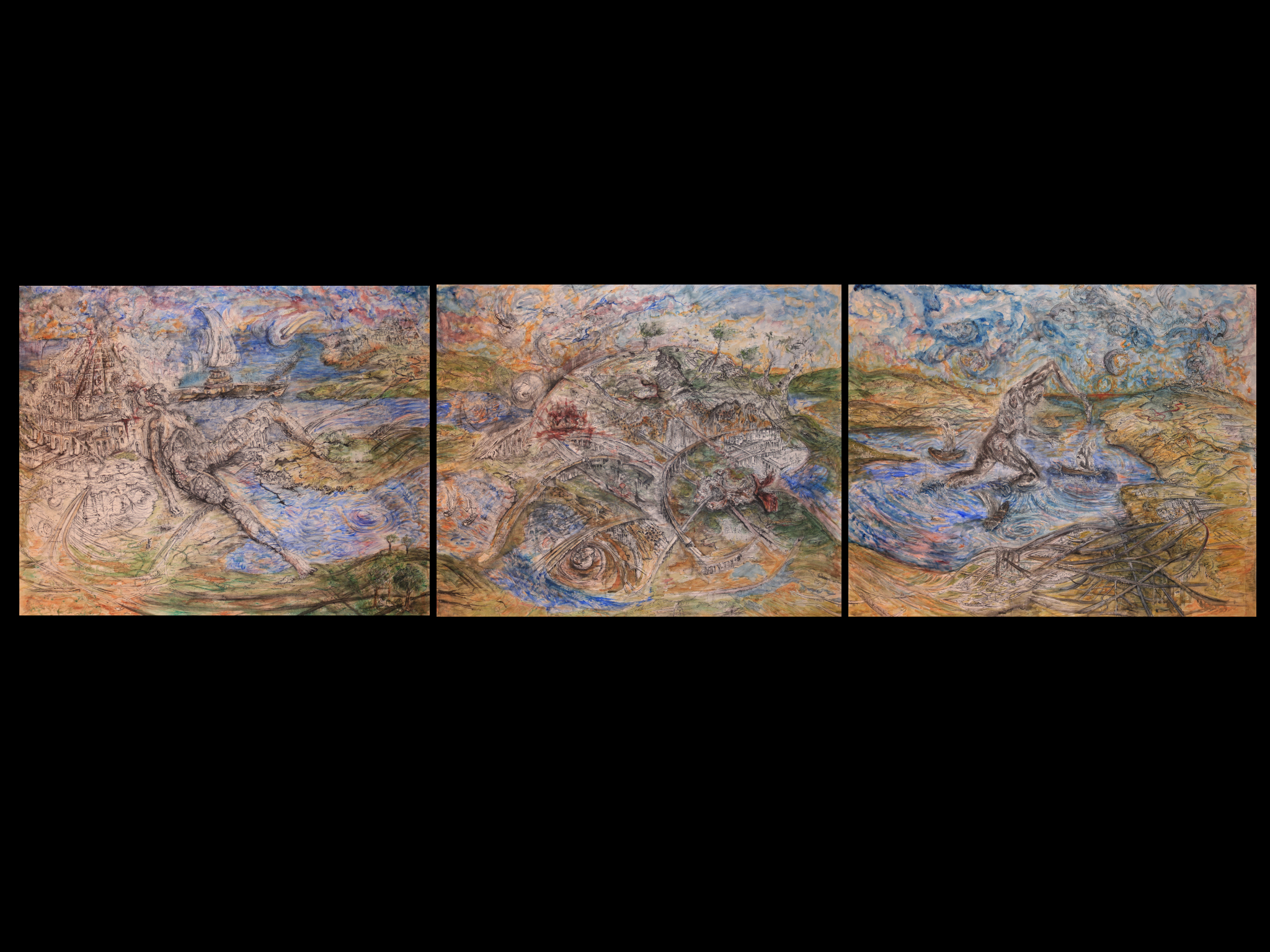 Three Generations lost in the same Dream (Triptych 126x102")
