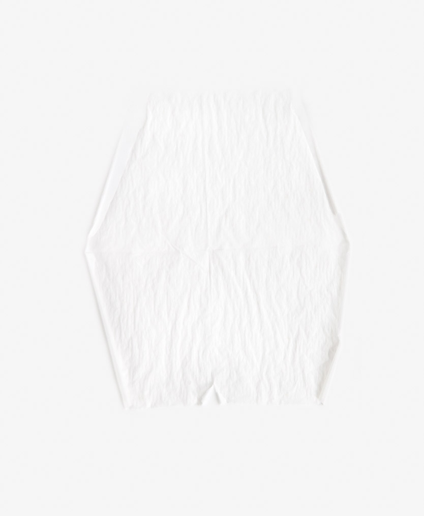 Tissue, 20 x 16 inch, inkjet print Dusk Statement Feelings of belonging, estrangement, ambivalence and loss are essential to my process of art making. Discarded pastries, broken dishes, mended clothing and worn sheets in my work are metaphorical stand-ins for home and the fragile nature of sentimental attachment. There is a fugitive balance between presence and absence that I am trying to address, by capturing a tipping-point between wholeness and destruction. I use the camera to embalm the beauty of what is passing. I am drawn to the fraying edges, peeling wallpaper and minute cracks in the façade of the family home. Tenderness for these details is symbolized in freezing passing cherry blossoms, submerging domestic linens in milk, and covering place settings in dust. By experimenting with commonplace things I confront the tenuous nature of the physical body and emotional vulnerability. I want the experience of my photographs to be immediate and visceral. Through literal flatness I attempt to access the corporeal and bypass the representational. I print so that the objects depicted are slightly larger than life to highlight the minutiae of the edges, bubbles, or residue. It seems that emotional drama is often played out physically by screaming, tasting, tearing open, pushing away, and pulling close. I try to embed the experience of senses other than sight, such as the scent that lingers in a room, the slightest touch, particular auditory pitches, and the density of air: encounters that illustrate physical proximity yet express emotional distance.