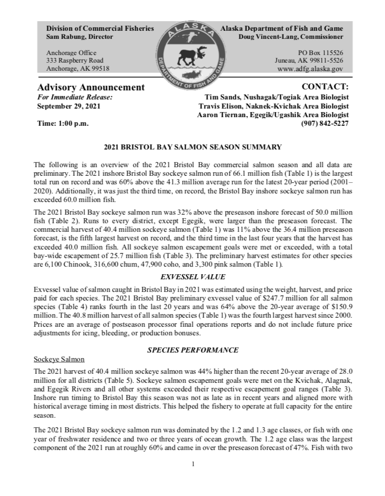 ADF&amp;G 2021 Salmon Season Summary