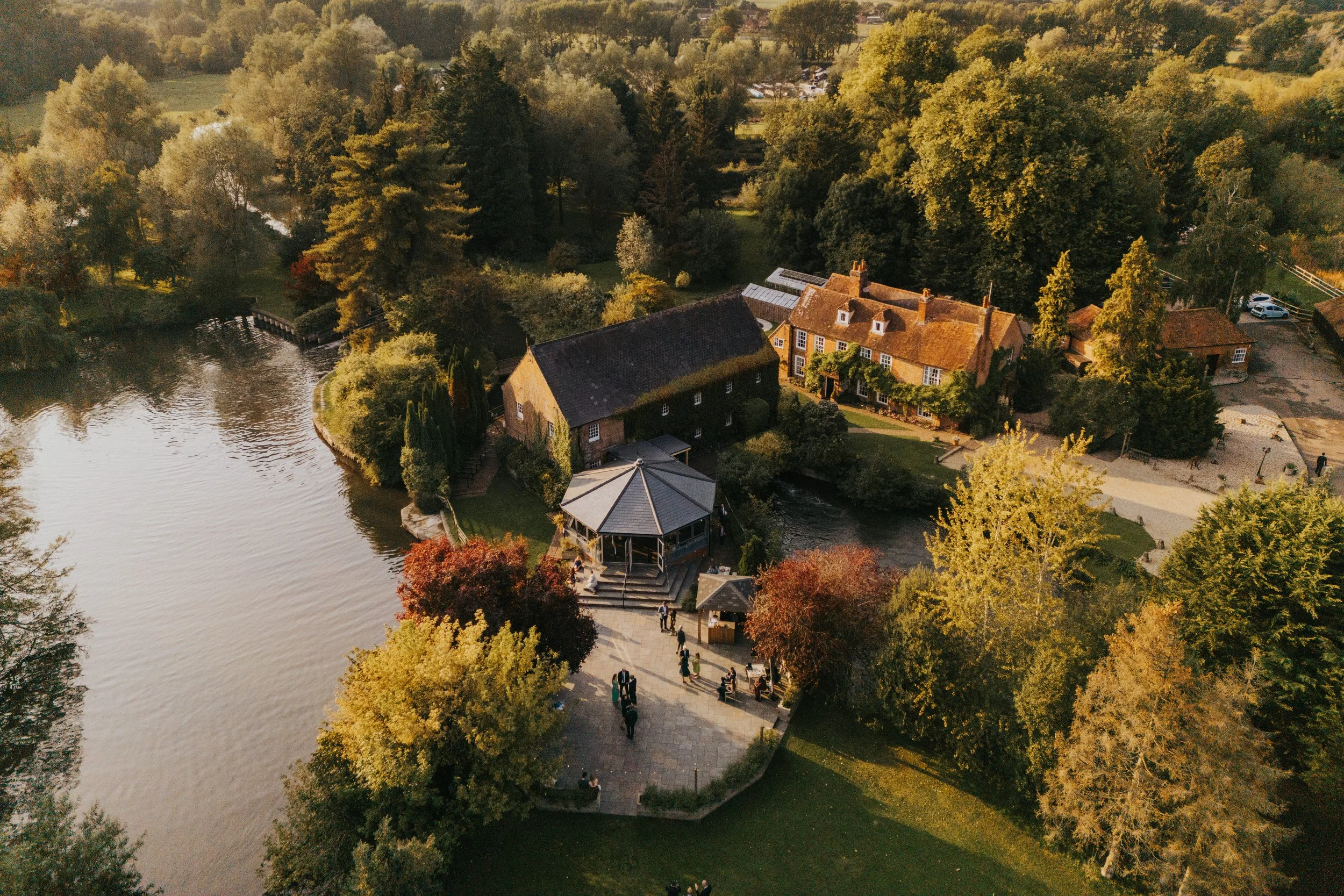Drone venue establishing shot of The Old Mill