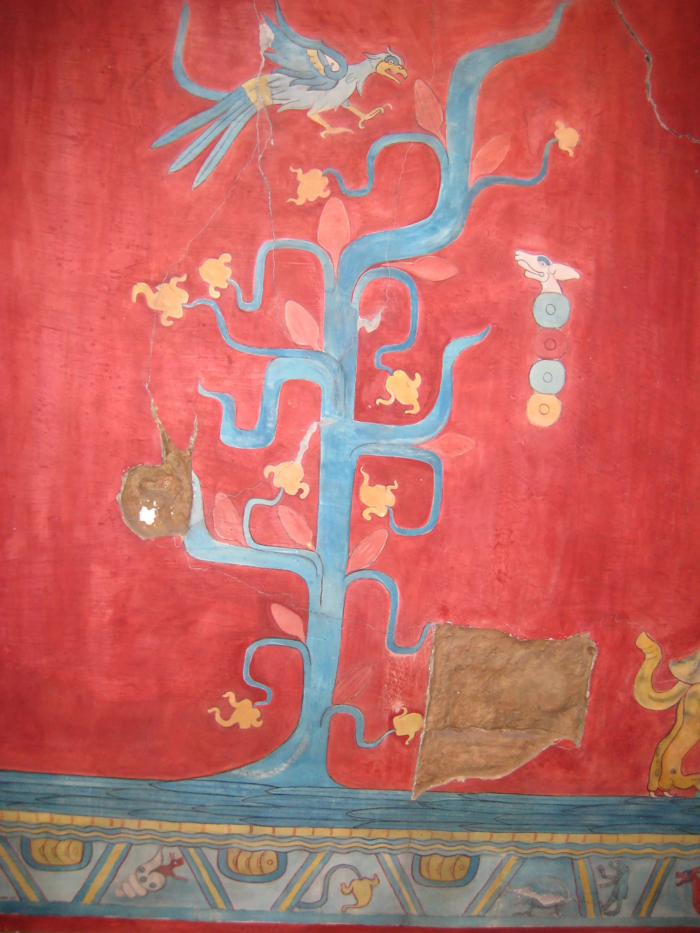  Cacao tree in the mural from Cacaxtla's 'Venus temple', reproduction in Museo de Antropologico, Mexico City, 2011 