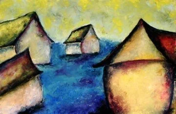Ocean Houses, Oil on paper