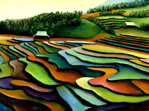 Vietnam Homes and Terraces, Oil on paper, 22"x30"