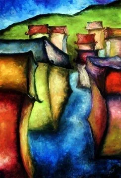 Yangshuo Walk, Oil on paper