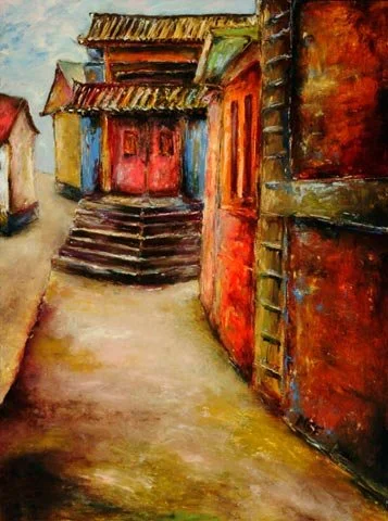 Seasoned Neighborhood, Oil on paper