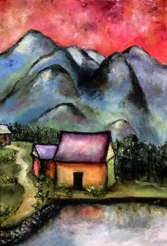 Guilin Home, Oil on paper, 22"x15"