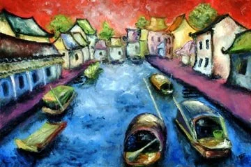 Floating China, Oil on paper, 15"x22"