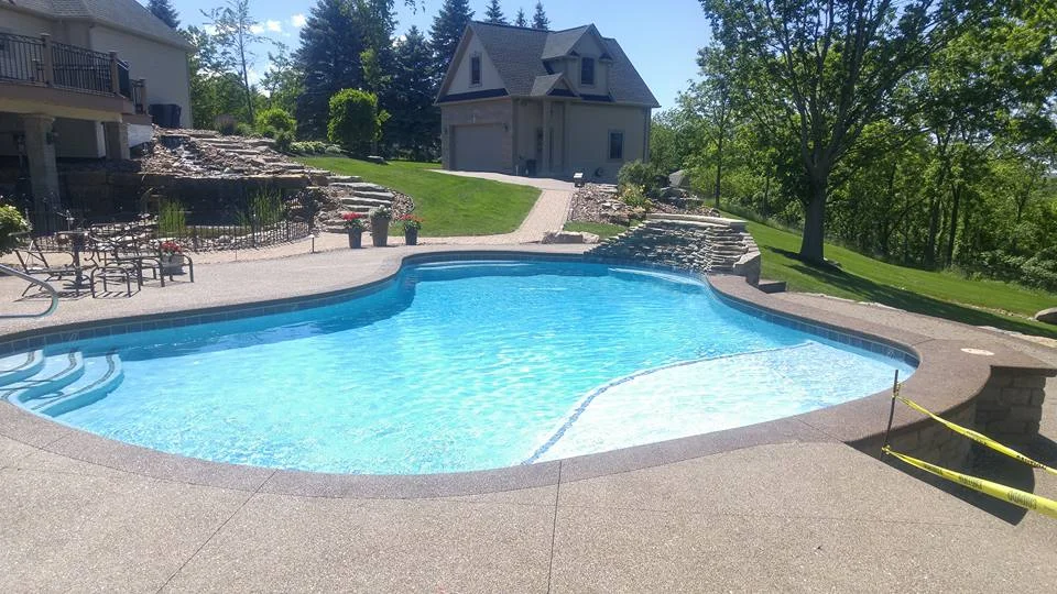 Pools One of the biggest trends in outdoor design today is a decorative concrete pool deck, a colored, textured and inviting area surrounding the pool that does more than provide a safe, slip-resistant deck for sunbathing and barbecuing.