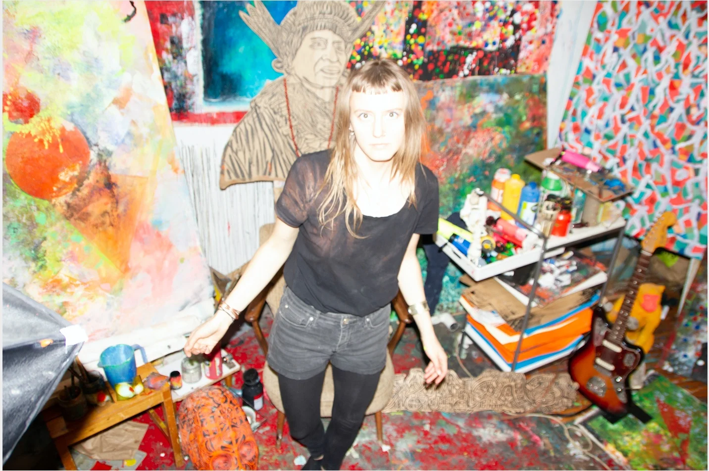 in her shared studio in Berlin