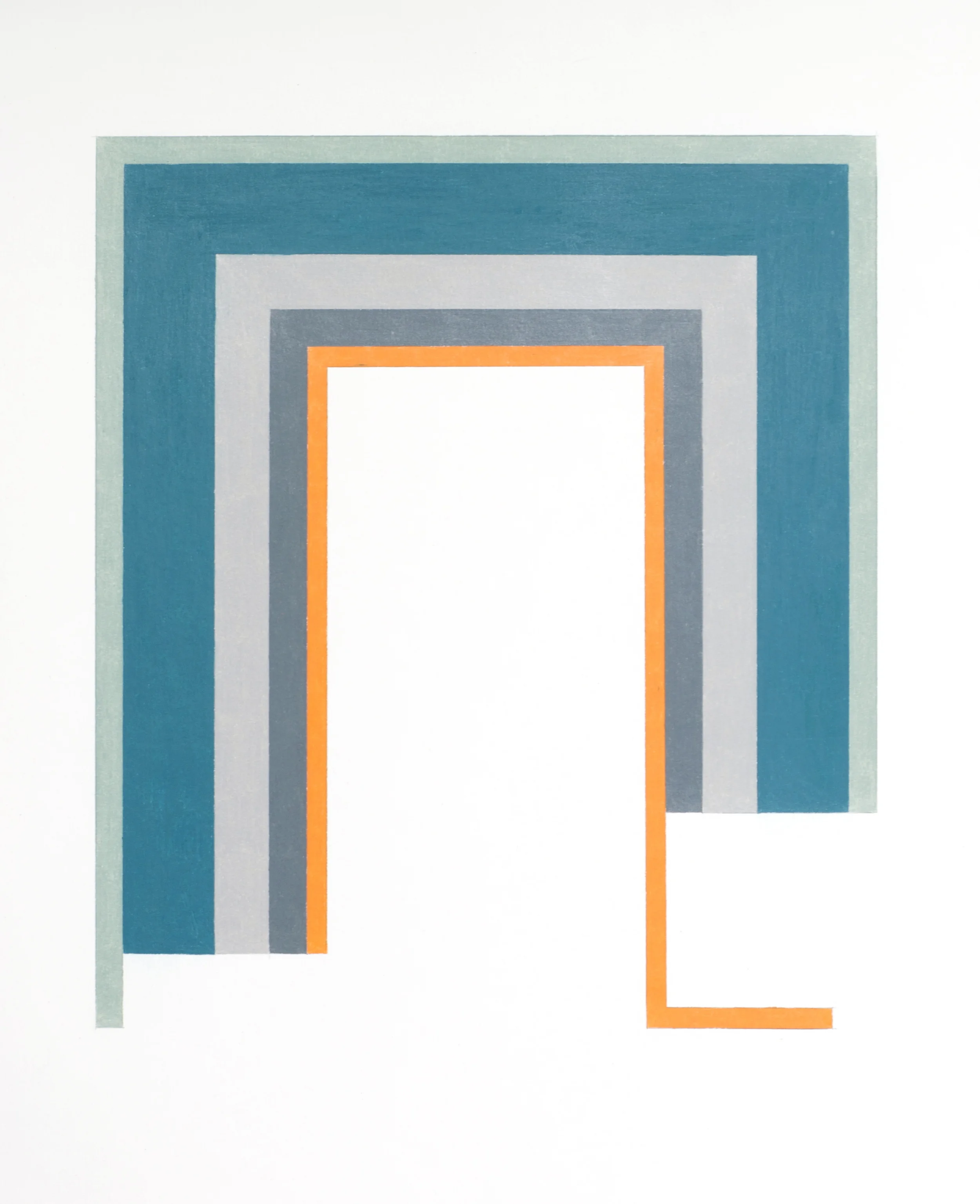 Color Study With Orange Control Leg (Number 10), 2016 colored pencil on paper, 17 x 14 inches