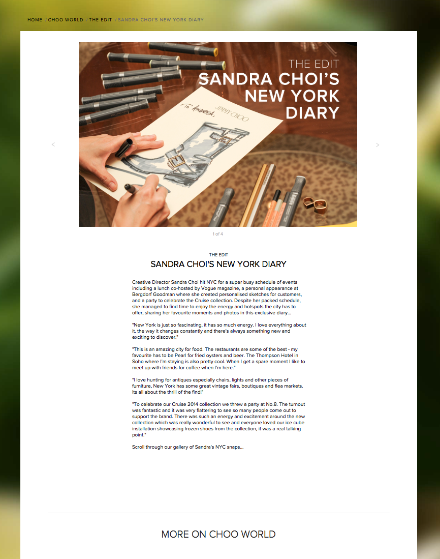 JIMMY CHOO CREATIVE DIRECTOR SANDRA CHOI'S NEW YORK DIARY