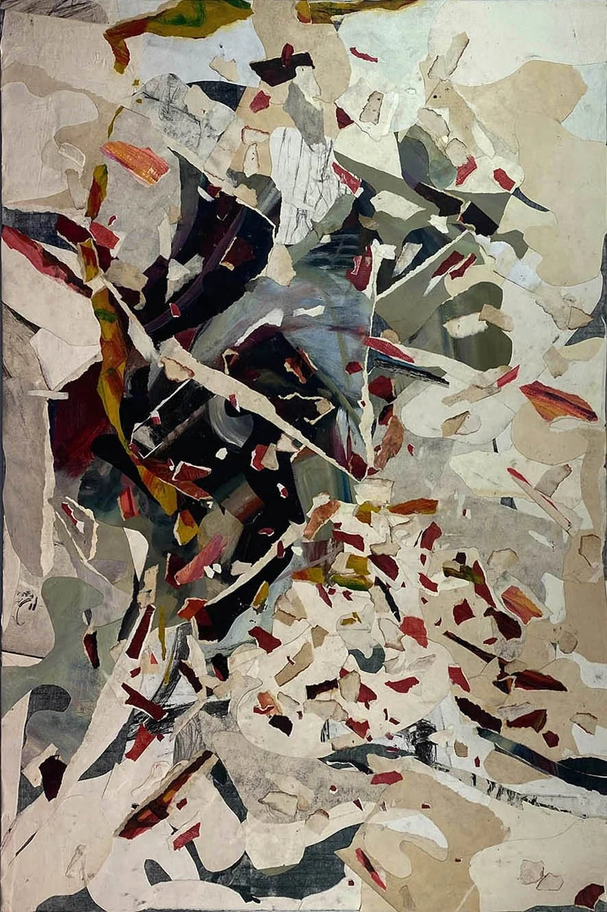 Kuna Na,
Beginning Of The Ending, 2025
Paper collage
47 × 31 × 1/2 in | 119.4 × 78.7 × 1.3 cm
Frame included