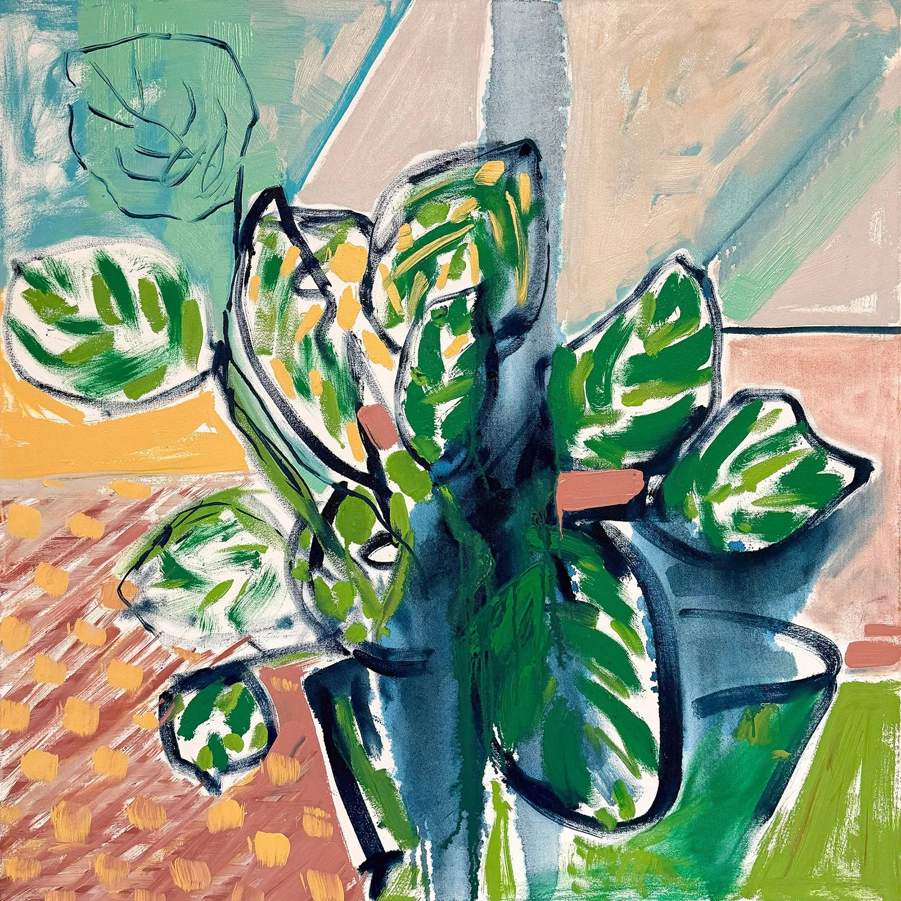 Pamela Staker,
Abstract Nature (prayer plant), 2025
Oil on canvas
36 × 36 × 1 1/2 in | 91.4 × 91.4 × 3.8 cm
Frame included