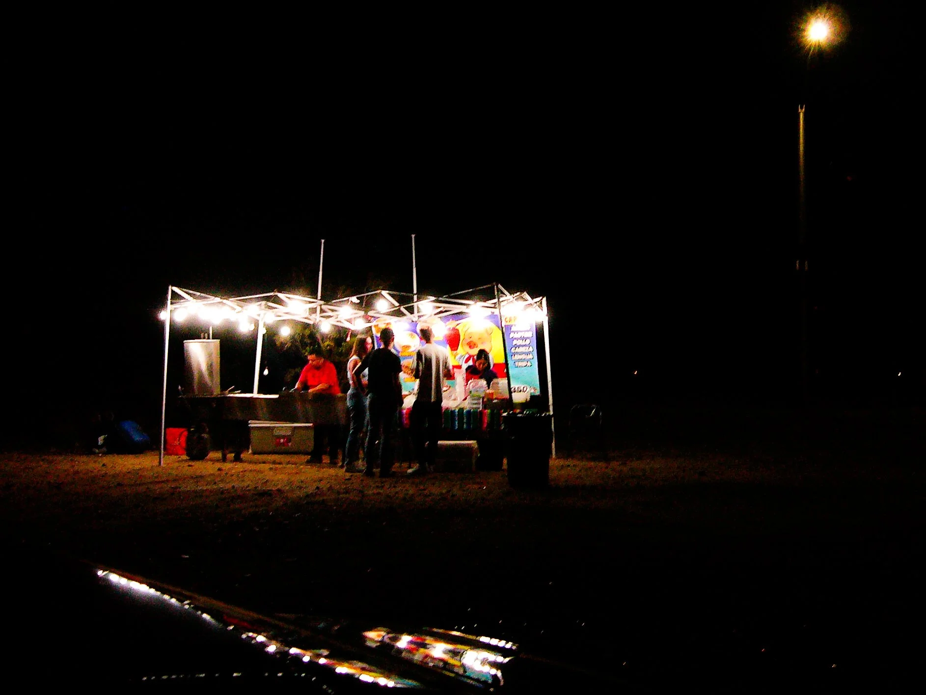 waiting for tacos outside of joshua tree