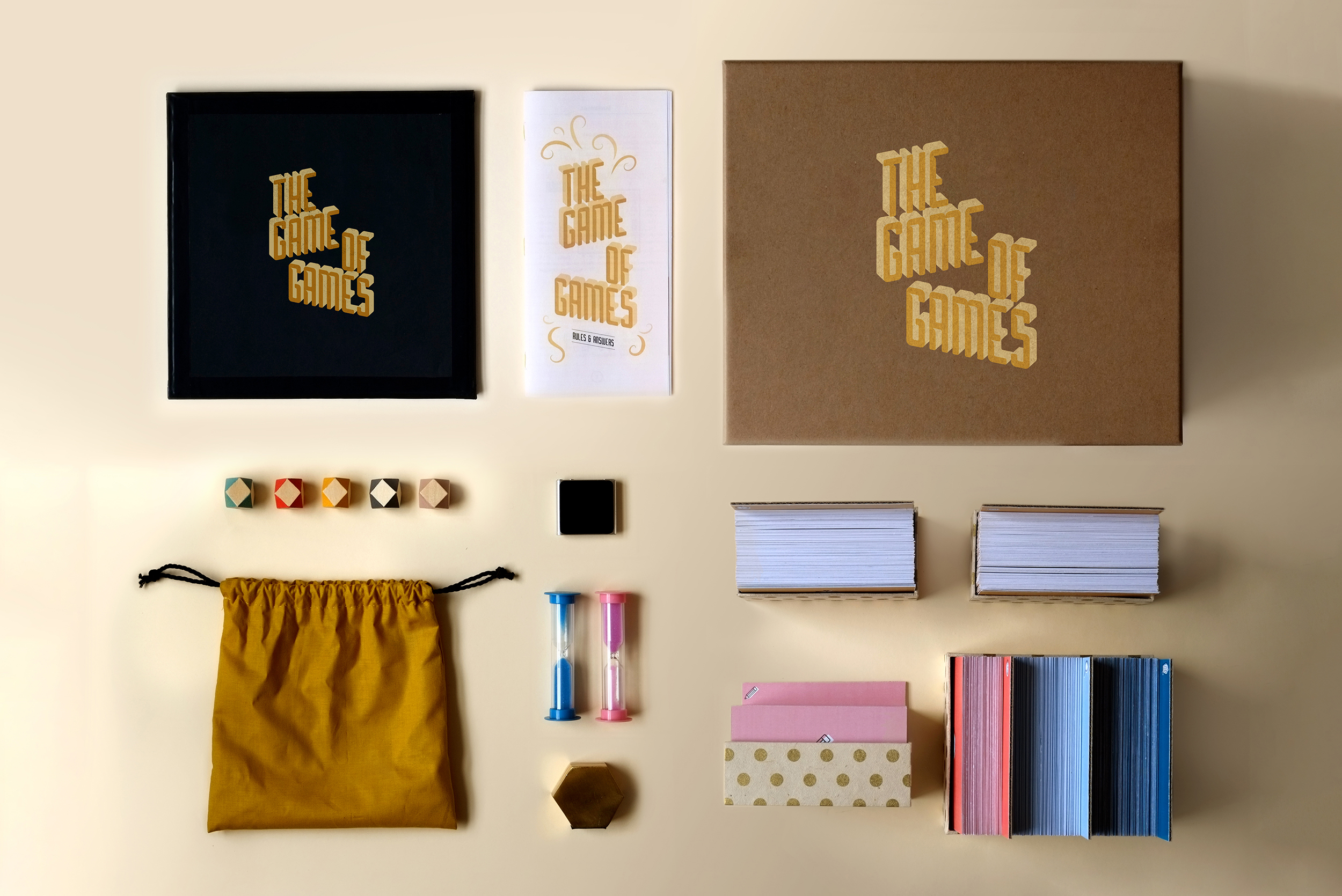 The Game of Games is a personal project. Inspired loosely from the concept of Cranium™, it's a board game embracing some of the most entertaining games to play with your friends under a same minimalistic and colourful identity.