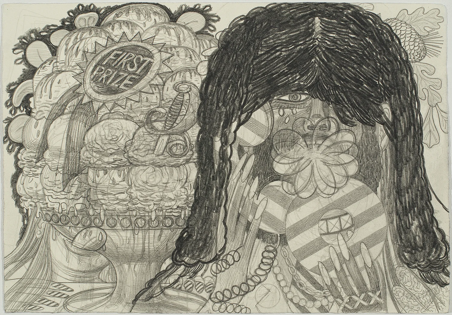 Drawing with Ice Cream Award And Wig, 2011, Graphite on paper, 10.5 X 14 inches