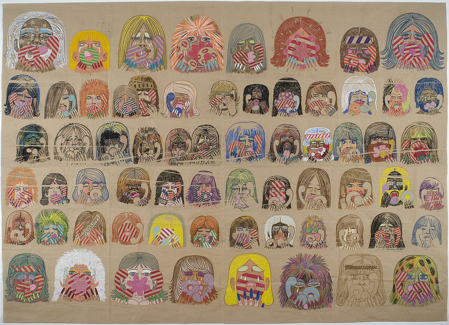 Large Drawing with Phones and Donuts, 2010, Oil pastel on paper, 96 X 144 inches