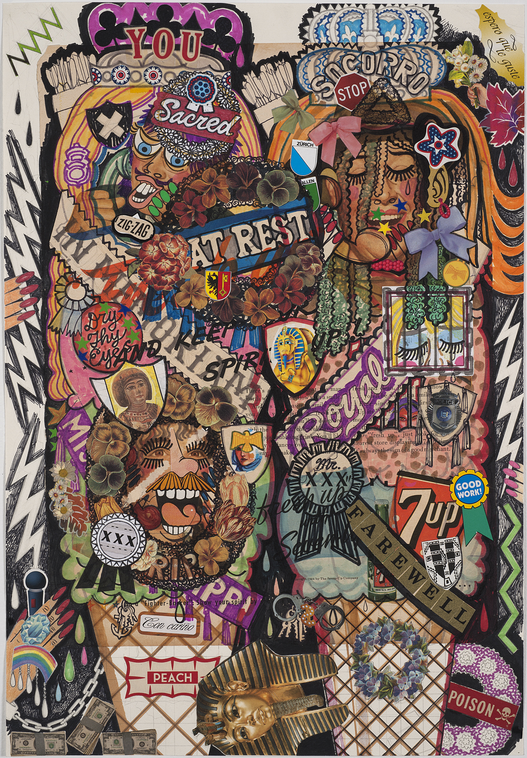Interview With The Shrine, 2013, Collage, art marker, and India ink on paper, 17.5 X 12 inches