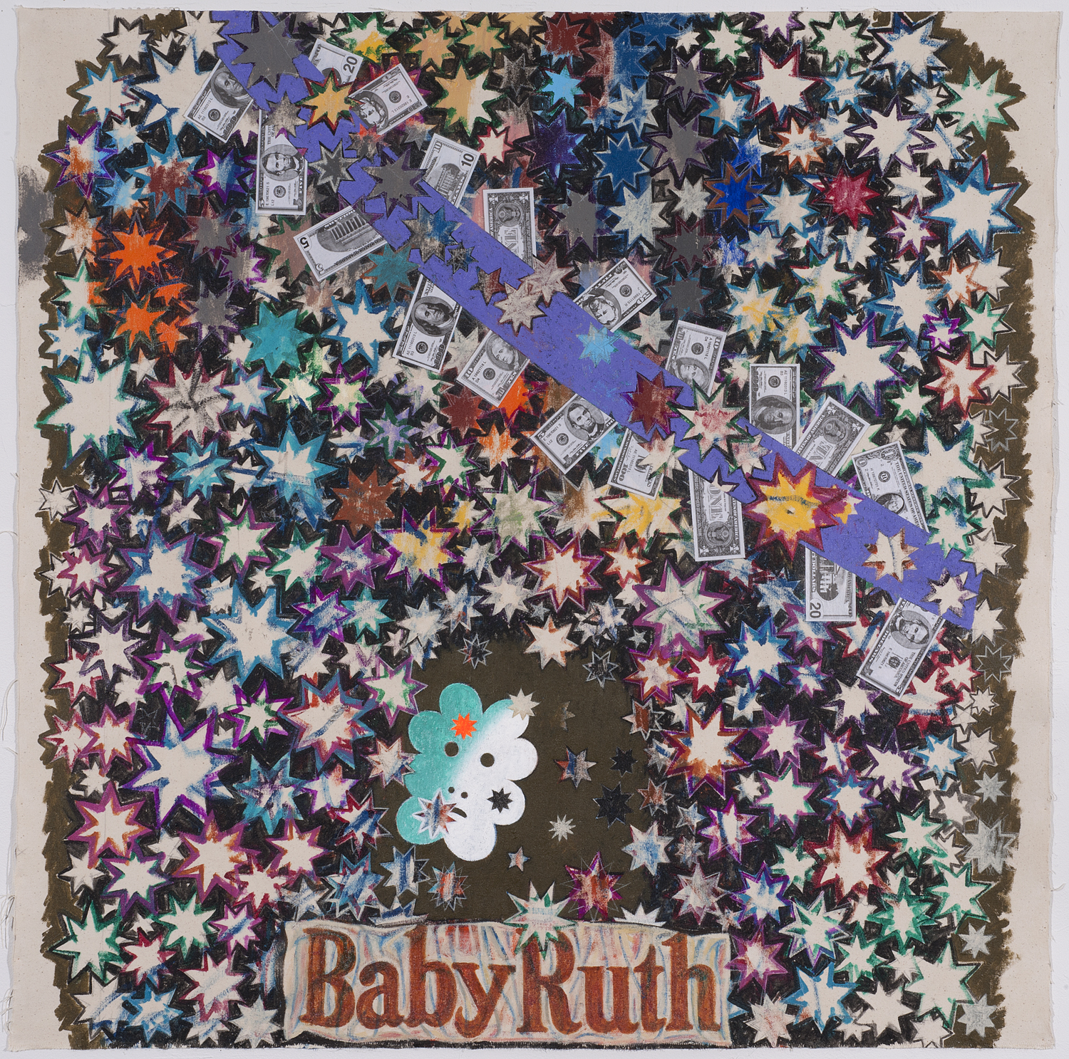 Star Altar With An Offering, 2017, Acrylic, collage, and graphite on canvas, 36 X 36 inches