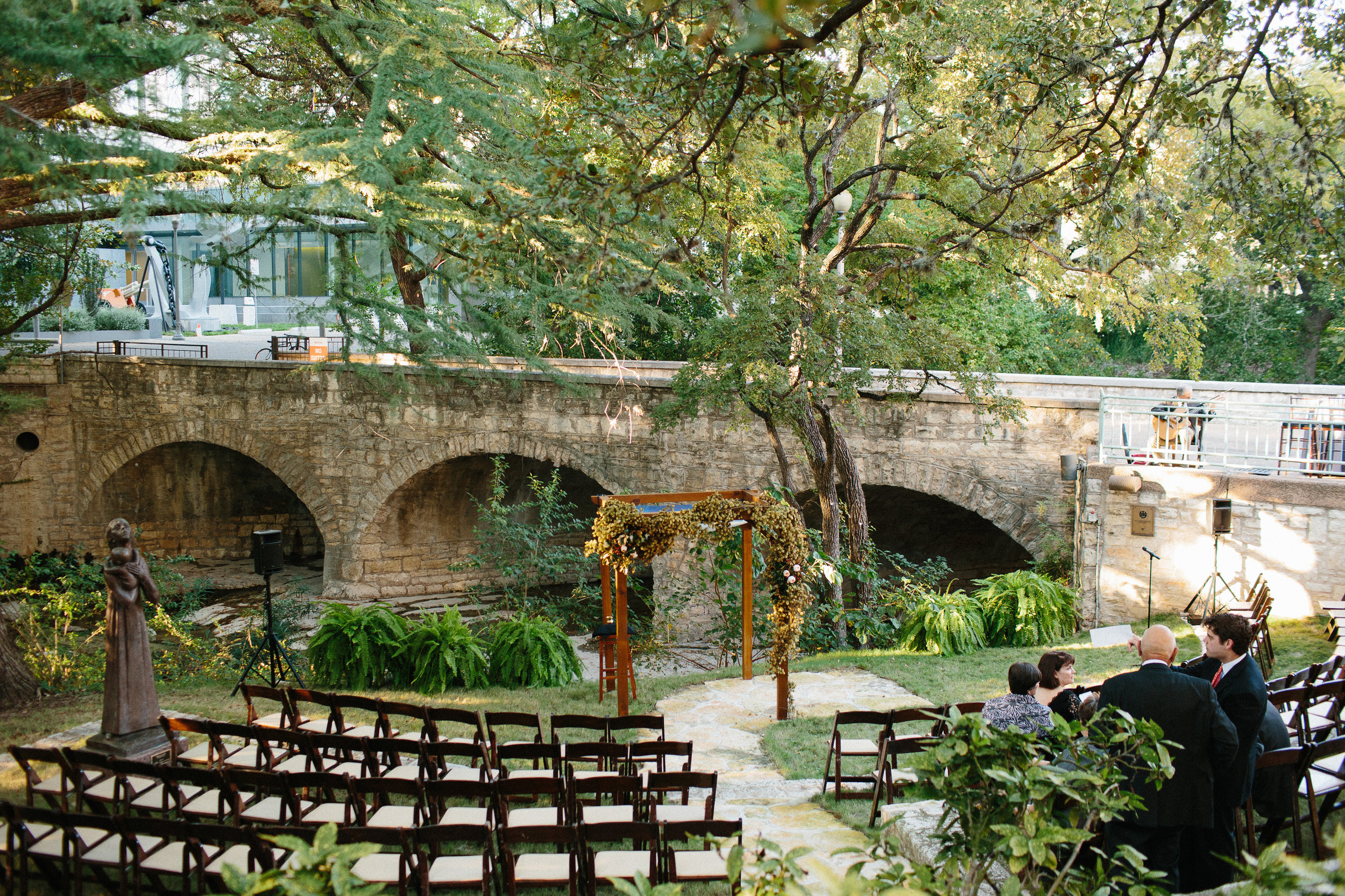  outdoor ceremony set-up by bridge in downtown Austin 
