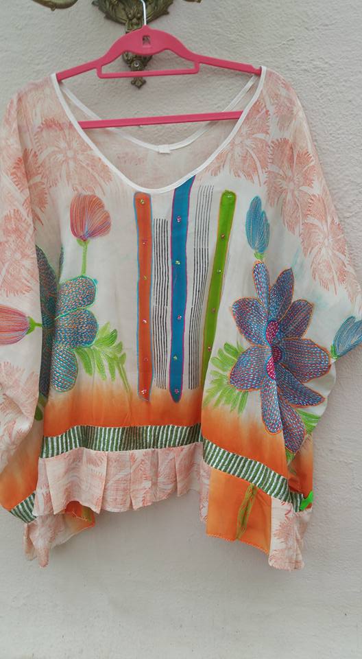 Hot orange crepe silk sloppy top