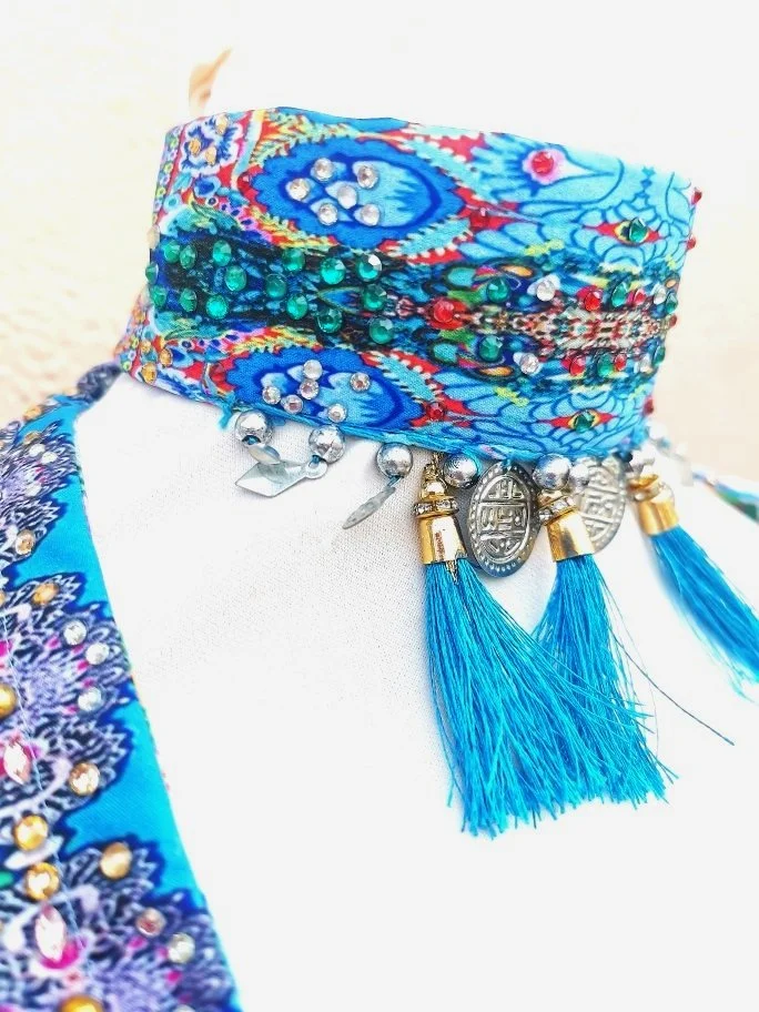 Turquoise and pink Tropical garden tassel choker