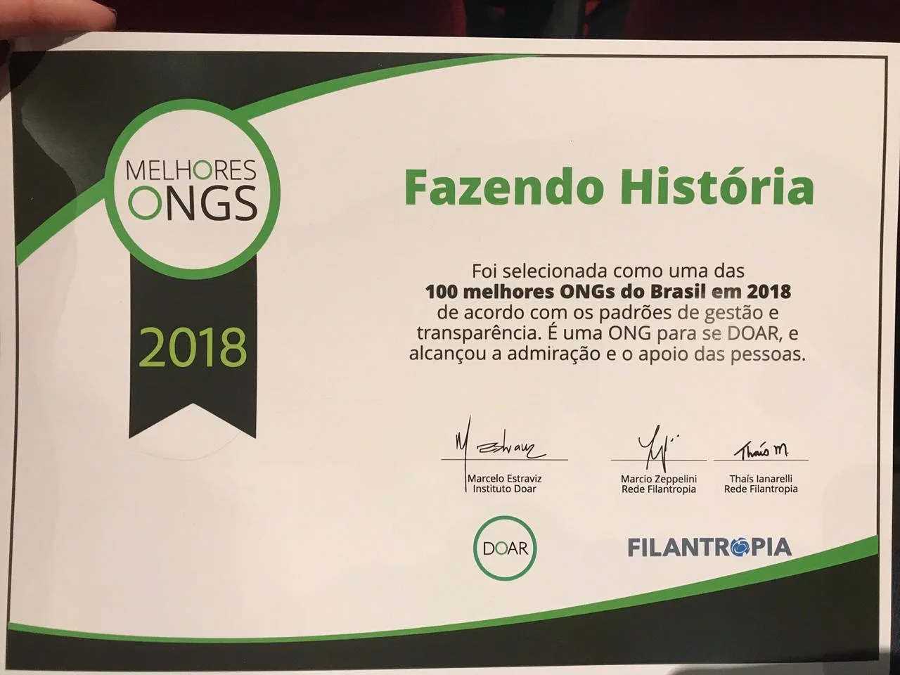 IFH está entre as melhores ONGs de 2018